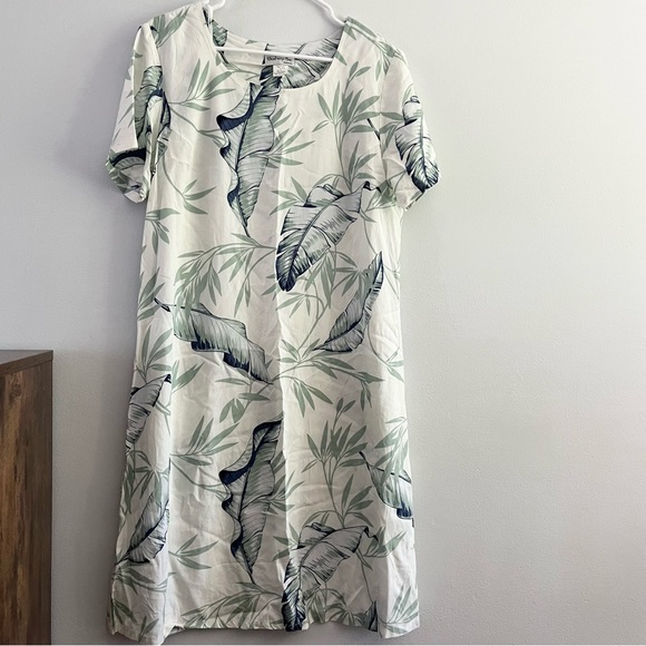 Bishop St Apparel Aloha Dress Made in Hawaii Midi Tropical Leaves Green L - Picture 1 of 7